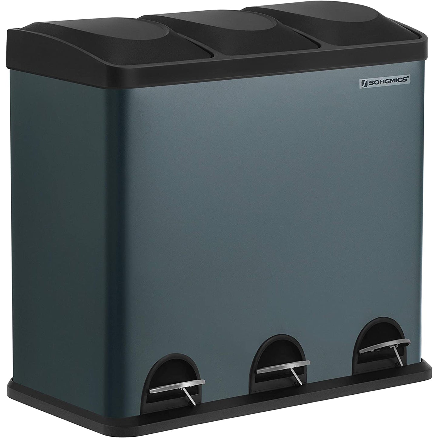 Poubelle Nancy's 54l - 3 compartiments - Système de tri des déchets - Noir - 60,4 x 30 x 56,3 cm