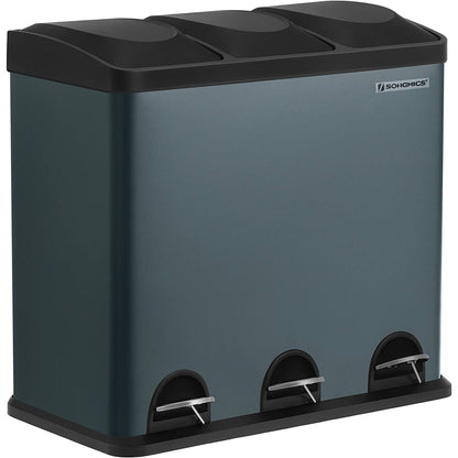 Poubelle Nancy's 54l - 3 compartiments - Système de tri des déchets - Noir - 60,4 x 30 x 56,3 cm