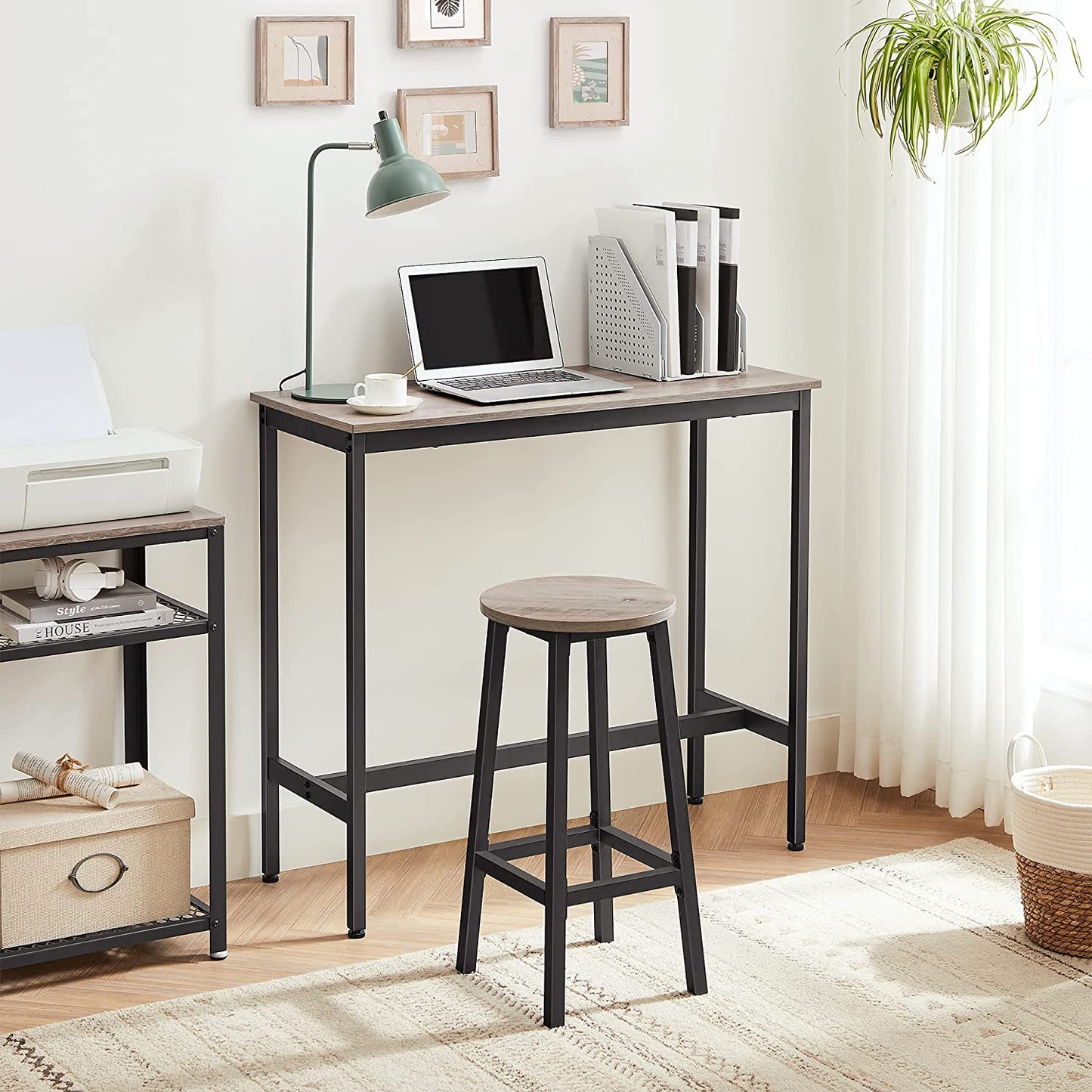 Nancy's Bug Lake Bar Stools - Set of 2 - Kitchen Chair - Metal Frame - Engineered Wood - Gray - 32 x 65 cm