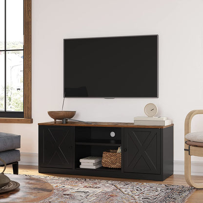 Nancy's Hawthorne TV Meubel - TV Kast - Opbergruimte - 2 Deuren - Tot 55 Inch - Verstelbare Planken - Bewerkt Hout - Staal - Bruin - Zwart - 120 x 40 x 46 cm