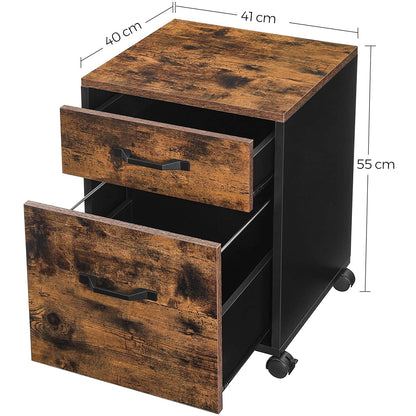 Nancy's Burleson Drawer Unit - Office Cabinet - Filing Cabinet - On Wheels - 2 Drawers - Documents - Industrial - Brown - Black - Engineered Wood - Metal - 41 x 40 x 55 cm