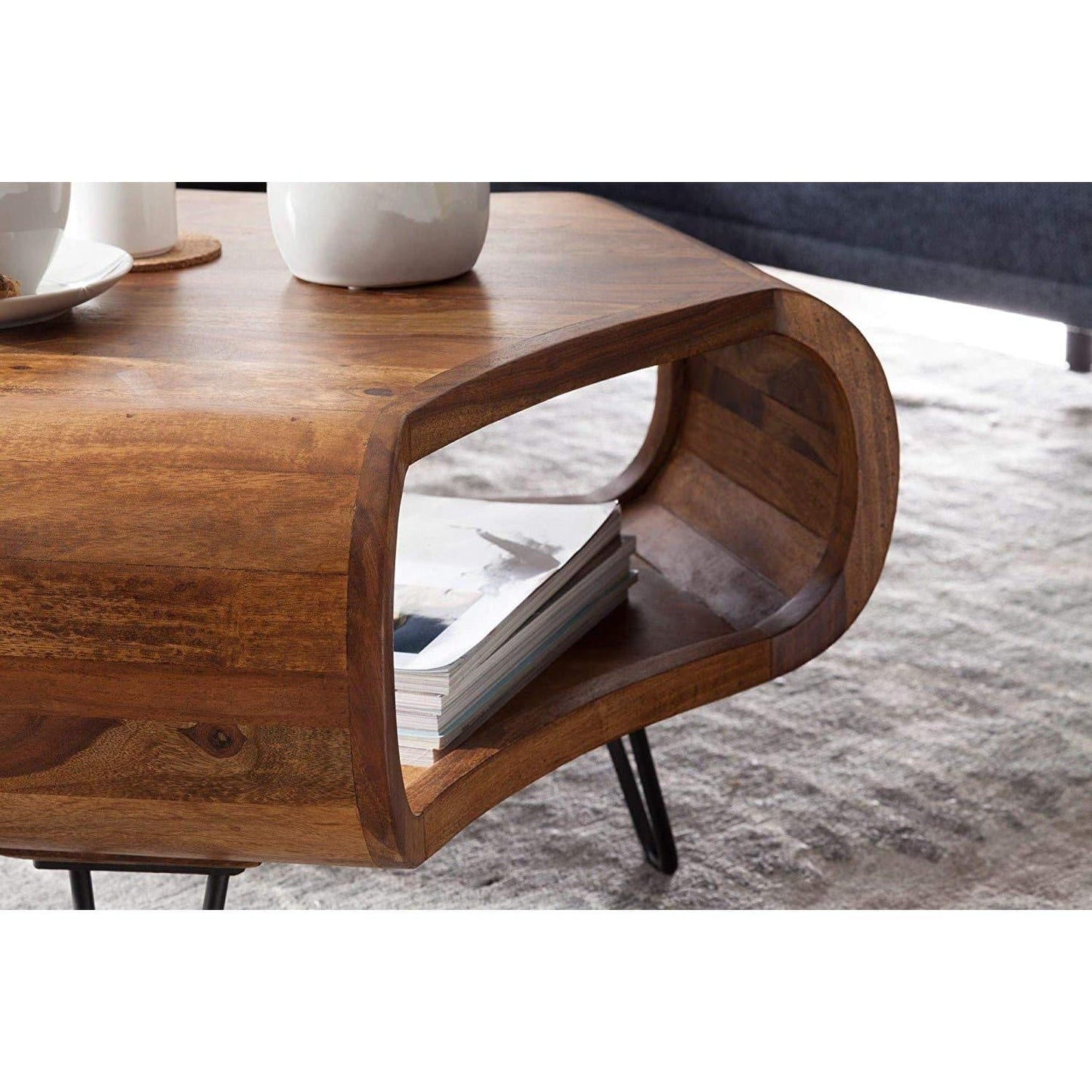 Nancy's Harala Salontafel - Koffietafel - Bruin / Zwart - Sheeshamhout / Staal - ± 55 x 55 x 40 cm