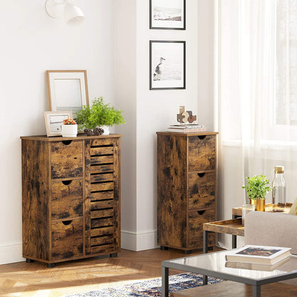 Nancy's Cupertino Dressoir - Opbergkast - Sideboard - 3 Lades - Openslaande Deur - Verstelbare Planken - Bruin - Zwart - Industrieel - Bewerkt Hout - Metaal - 60 x 30 x 80 cm