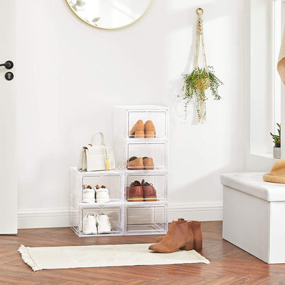 Nancy's Set Van 6 Schoenendozen - Schoenenopberger - Schoenen Organizer - Kunststof - Transparant - Stapelbaar - 27 x 34.5 x 19 cm - Schoenen Tot Maat 45