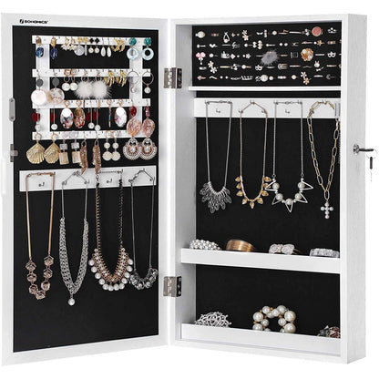 Nancy's Gradil Spiegel Sieradenkast - Passpiegel - Sieraden Opberger - Spiegelkast - Wandspiegel - Wit - ± 40 x 10 x 70 cm
