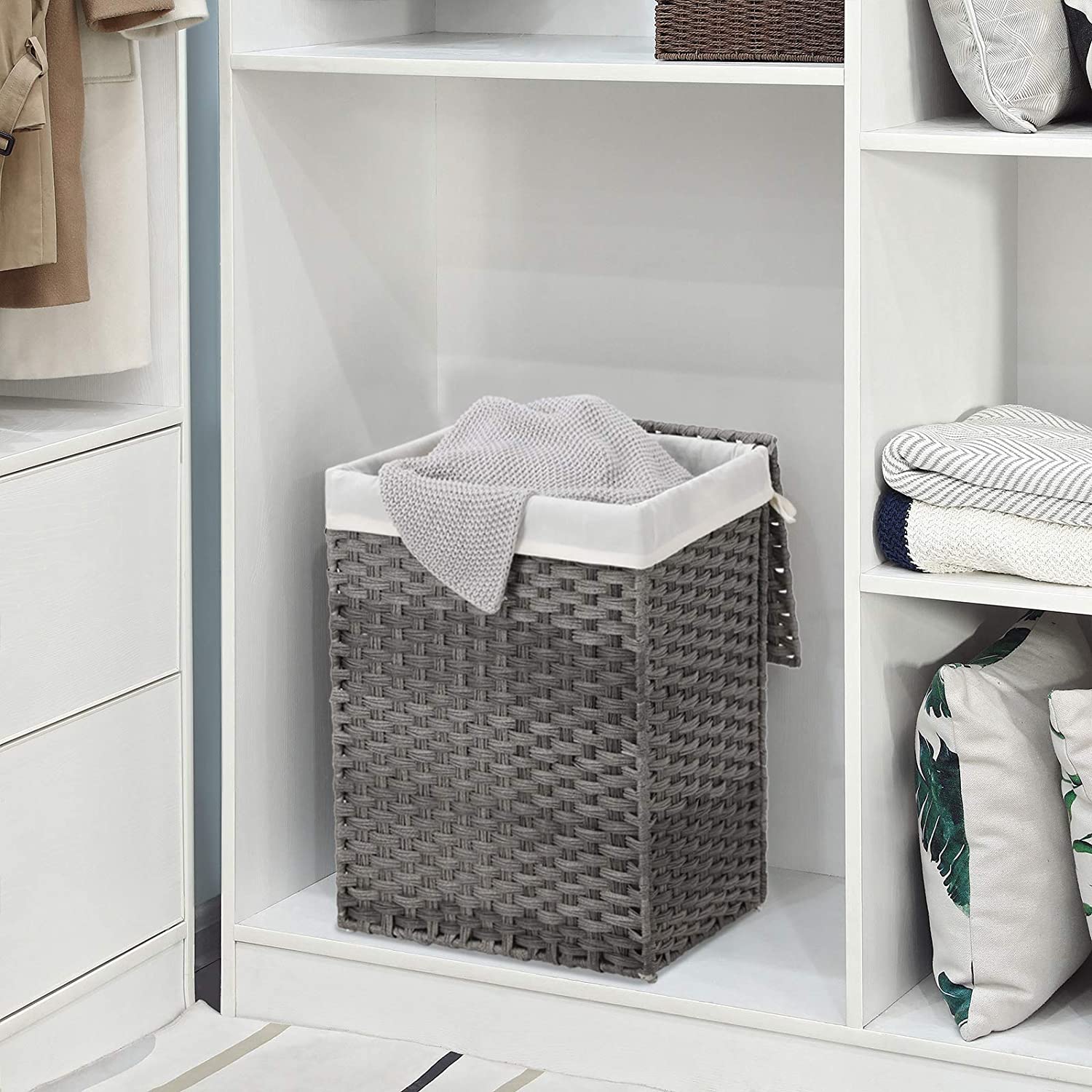 Nancy's 90L laundry basket - Handwoven laundry basket - Synthetic - Foldable laundry basket - Gray - 46 x 33 x 60 cm