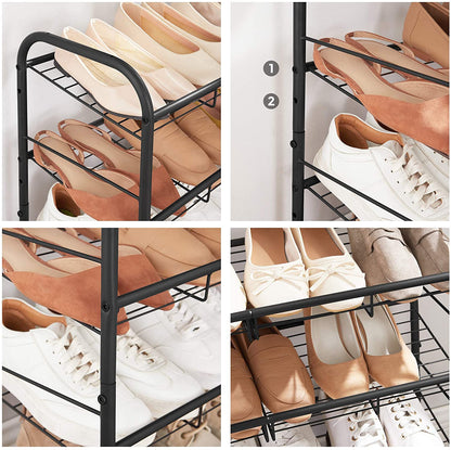 Nancy's Charland Shoe Rack - Shoe Organizer - 3 Levels - Max 12 Pairs of Shoes - Steel - Black - 68.5 x 27.5 x 49.5 cm