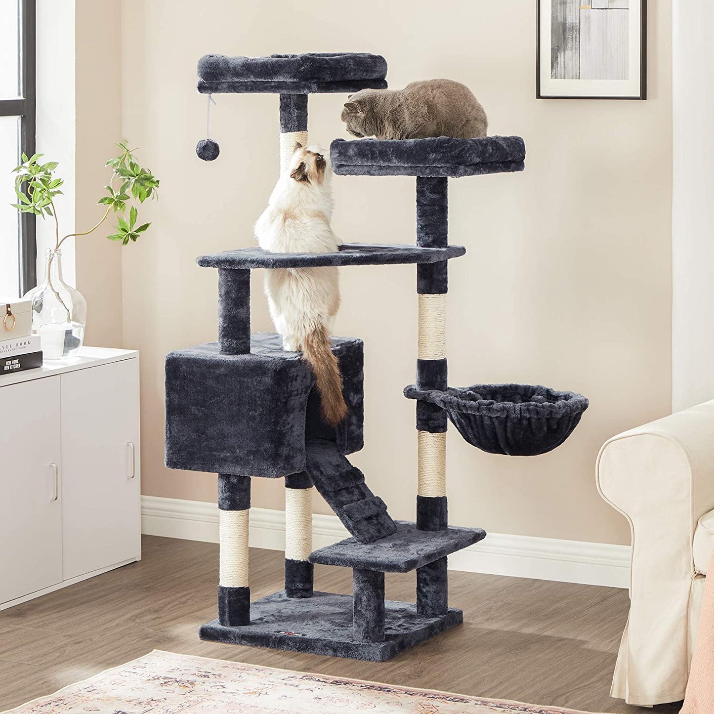 Nancy's Copperfield Scratching Post - Cat Tree - Hammock - Cave - Plush - Sisal - 6 Levels - Smoke Gray - 50 x 45 x 142 cm