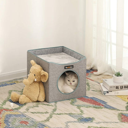 Nancy's Ozona Kattengrot - Kattenhuis - Opvouwbaar - 33 x 37 x 33 cm - Krasbestendig - Linnen - MDF - Grijs