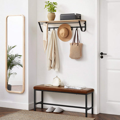Nancy's Powell Eetkamerbank - Gestoffeerde Bank - Keukenbank - PU-Afdekking - Stalen Frame - Bruin - Zwart - 108 x 32,5 x 48 cm