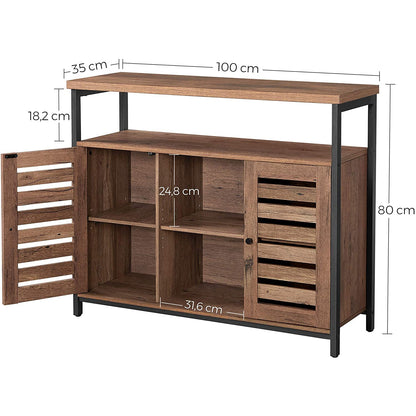 Nancy's Plymouth Industriële Bijzetkast - Commode Kasten - Opberkast - Dressoir - Kast met 4 Planken en 2 Deuren - 100 x 35 x 80 cm