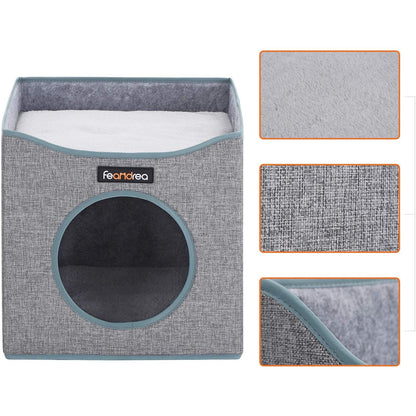 Nancy's Ozona Kattengrot - Kattenhuis - Opvouwbaar - 33 x 37 x 33 cm - Krasbestendig - Linnen - MDF - Grijs