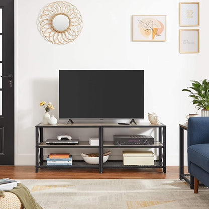 Nancy's Hawkshaw TV Meubel - TV Kast - Lowboard - Opbergruimte - Open Vakken - Tot 60/70 Inch - Staal - Bewerkt Hout - Natuurlijk - Grijs - 140/60 x 39,2 x 50 cm