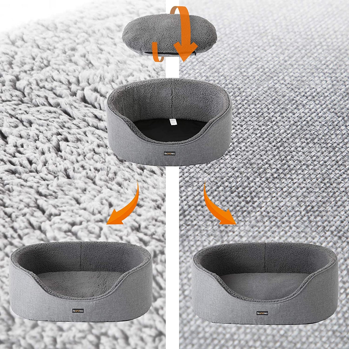 Nancy's Caverley Hondenmand - Dierenbed - Hondenbed - Omkeerbaar Kussen - Wasbaar - Grijs - Pluche - 92 x 72 x 28 cm