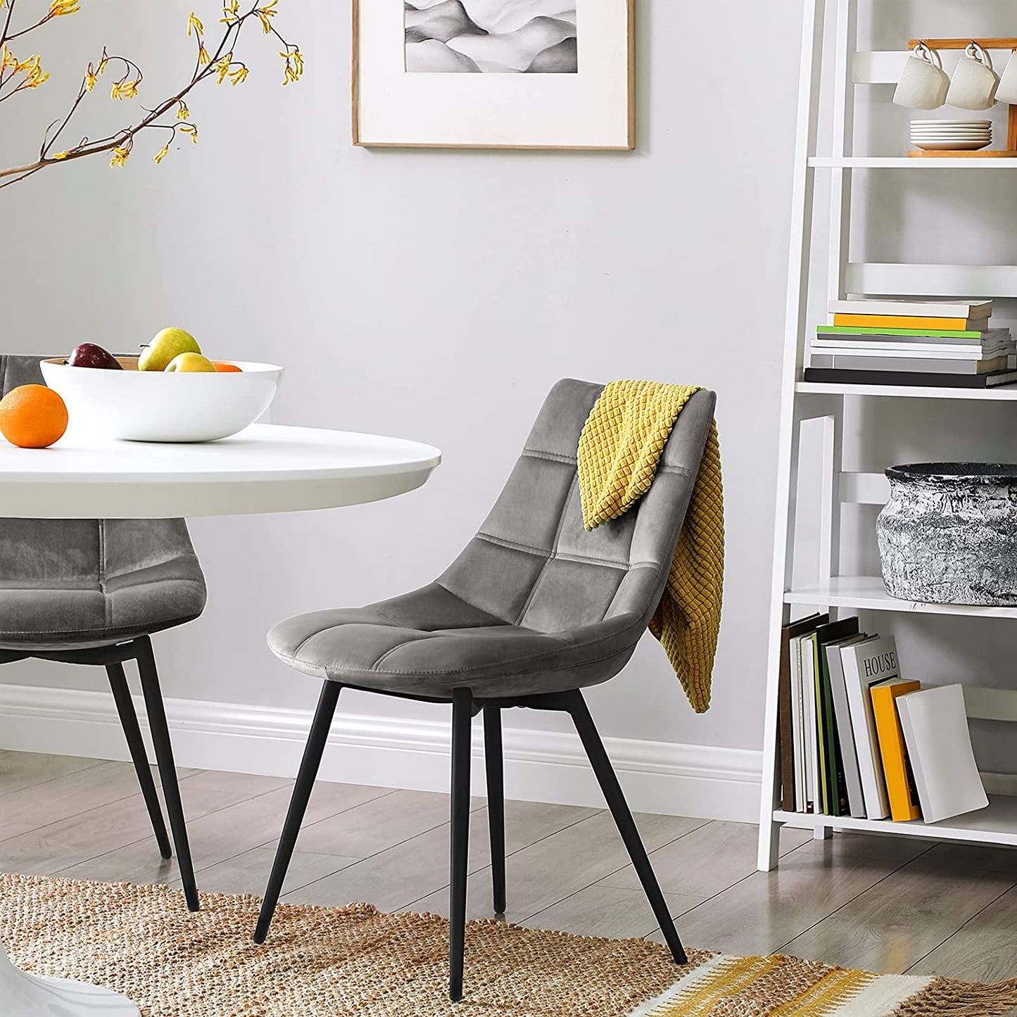 Nancy's Georgian Eetkamerstoelen - Set Van 2 - Keukenstoelen - Gestoffeerd - Fluweel - Metaal - Grijs - 48,5 x 54 x 79 cm