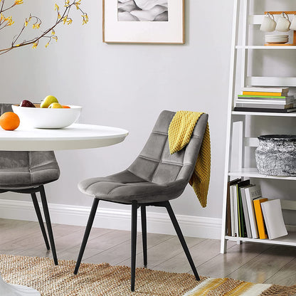 Nancy's Georgian Eetkamerstoelen - Set Van 2 - Keukenstoelen - Gestoffeerd - Fluweel - Metaal - Grijs - 48,5 x 54 x 79 cm