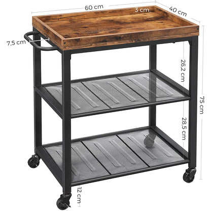 Chariot de cuisine vintage de Nancy - Chariot de service - Chariots de cuisine - Marron rustique - Chariot industriel - 60 x 40 x 75 cm