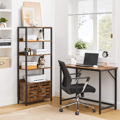Nancy's Crookston Boekenkast - Opbergkast - 4 Niveaus - 2 Deuren - Industrieel - Vintage - Bruin - Zwart - Bewerkt Hout