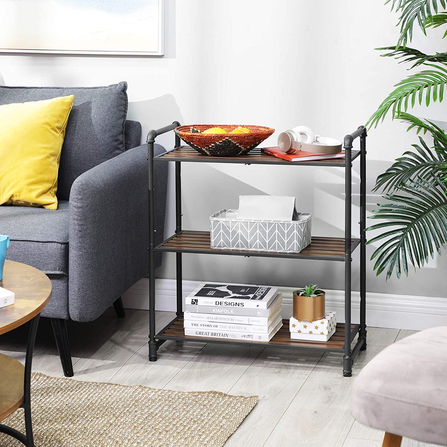 Nancy's Vintage Stellingkast - Wandkast - Keukenrek - Badkamerrek - Boekenrek - 5 Planken - Industrieel - Stellingkasten - 63,8 x 30,5 x 73,5 cm