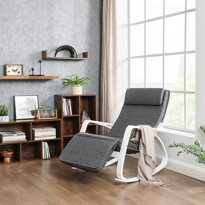 Nancy's San Felipe Schommelstoel - Relax Fauteuil - Loungestoel - Wit / Grijs - Linnen / Berkenhout