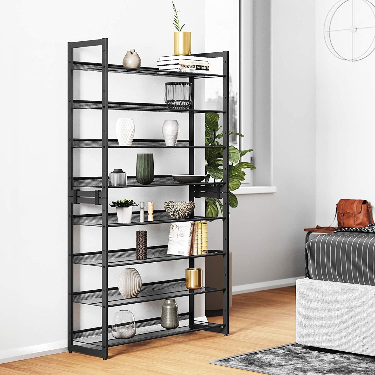 Nancy's Sacavem Schoenenrek - Schoenenkast - Stapelbaar - Voor 40 Paar Schoenen - Grijs - ± 90 x 30 x 165 cm