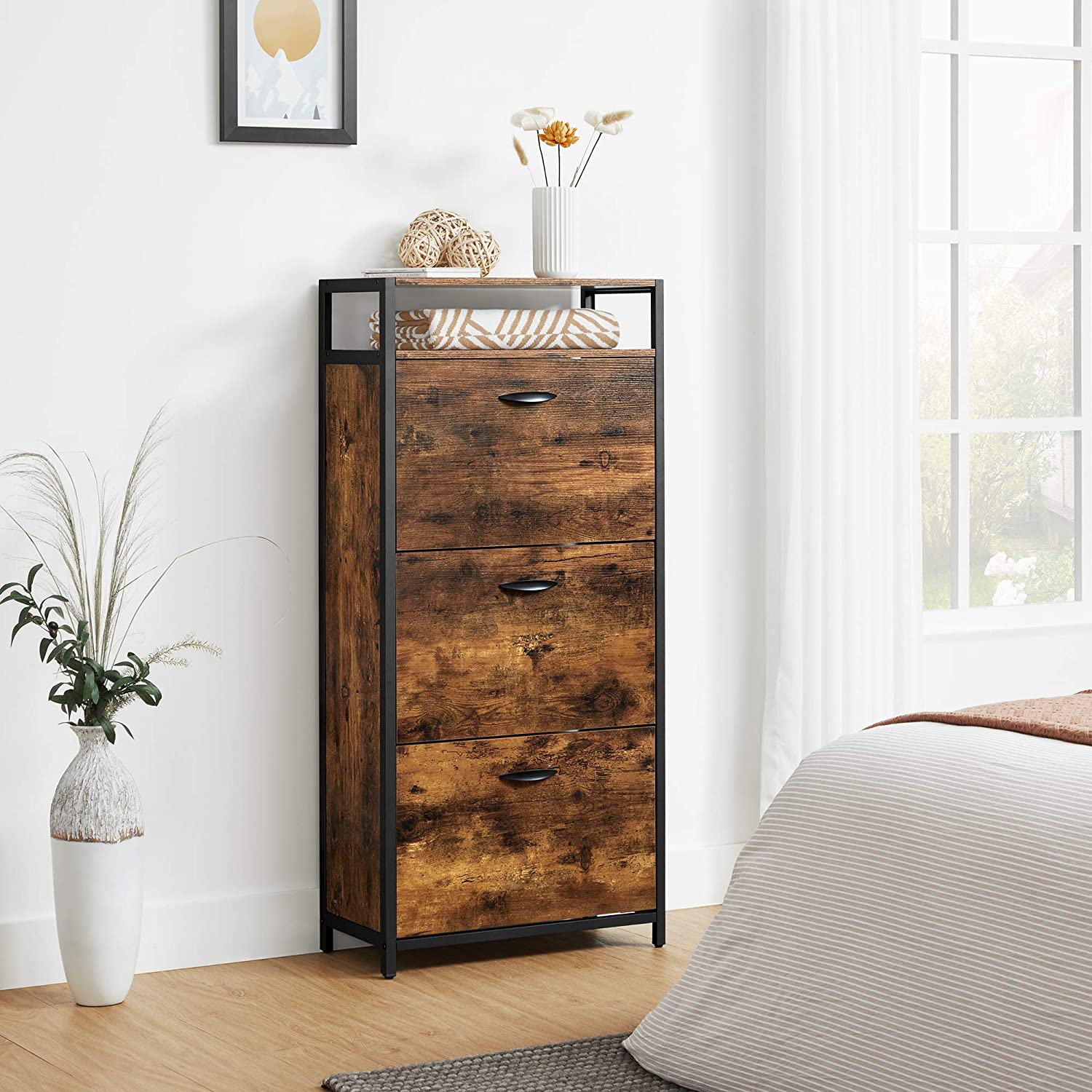 Nancy's Goshen Schoenenkast - Schoenen Organizer - Schoenenrek - Vintage Bruin / Zwart - 60 x 30 x 130 cm