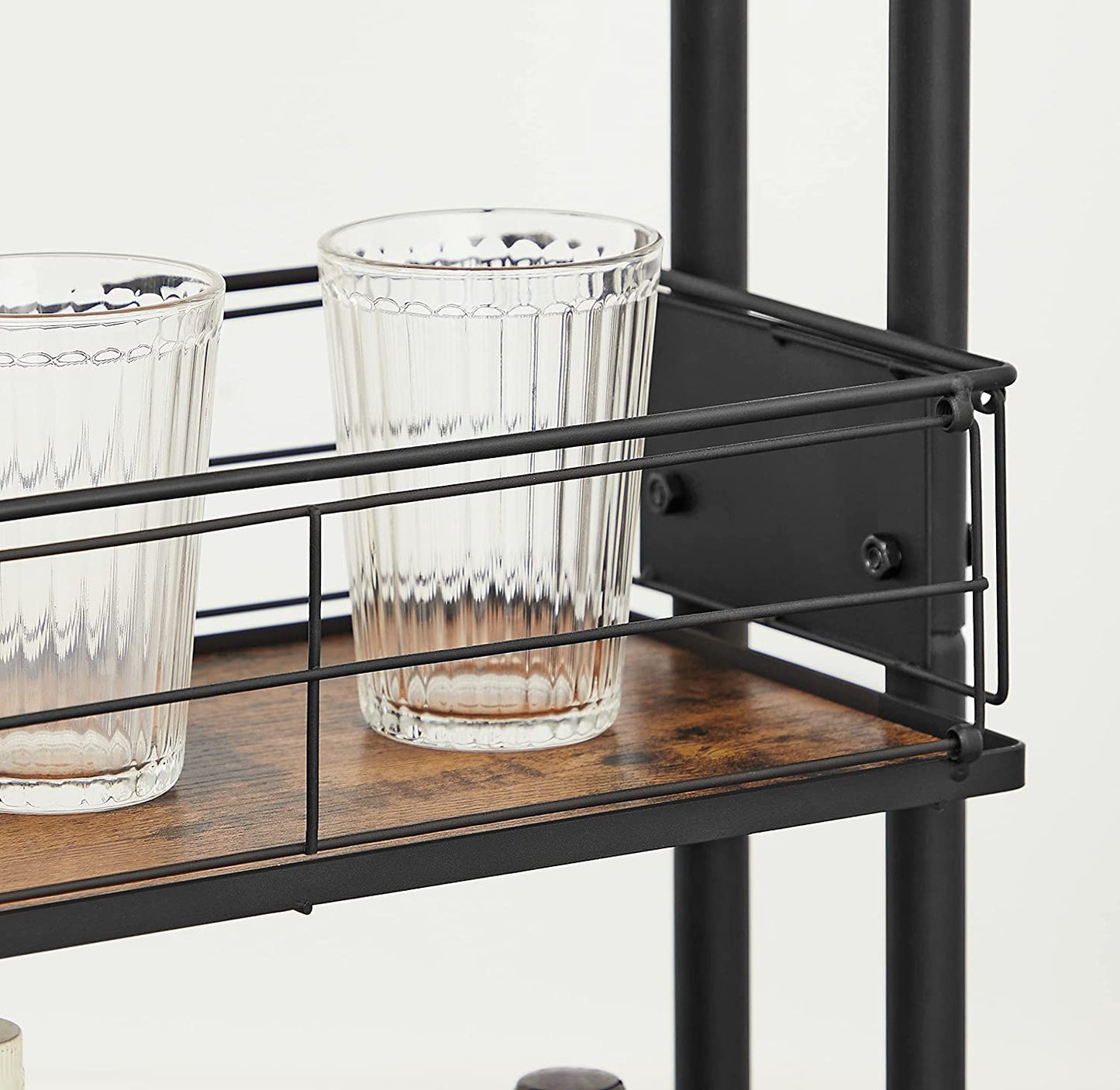 Nancy's Charters Keukentrolley - Keukenwagen - Op Wieltjes - 3 Niveaus - 360° Draaibaar - Bruin - Zwart - Bewerkt Hout - Metaal - 42,5 x 35 x 83 cm
