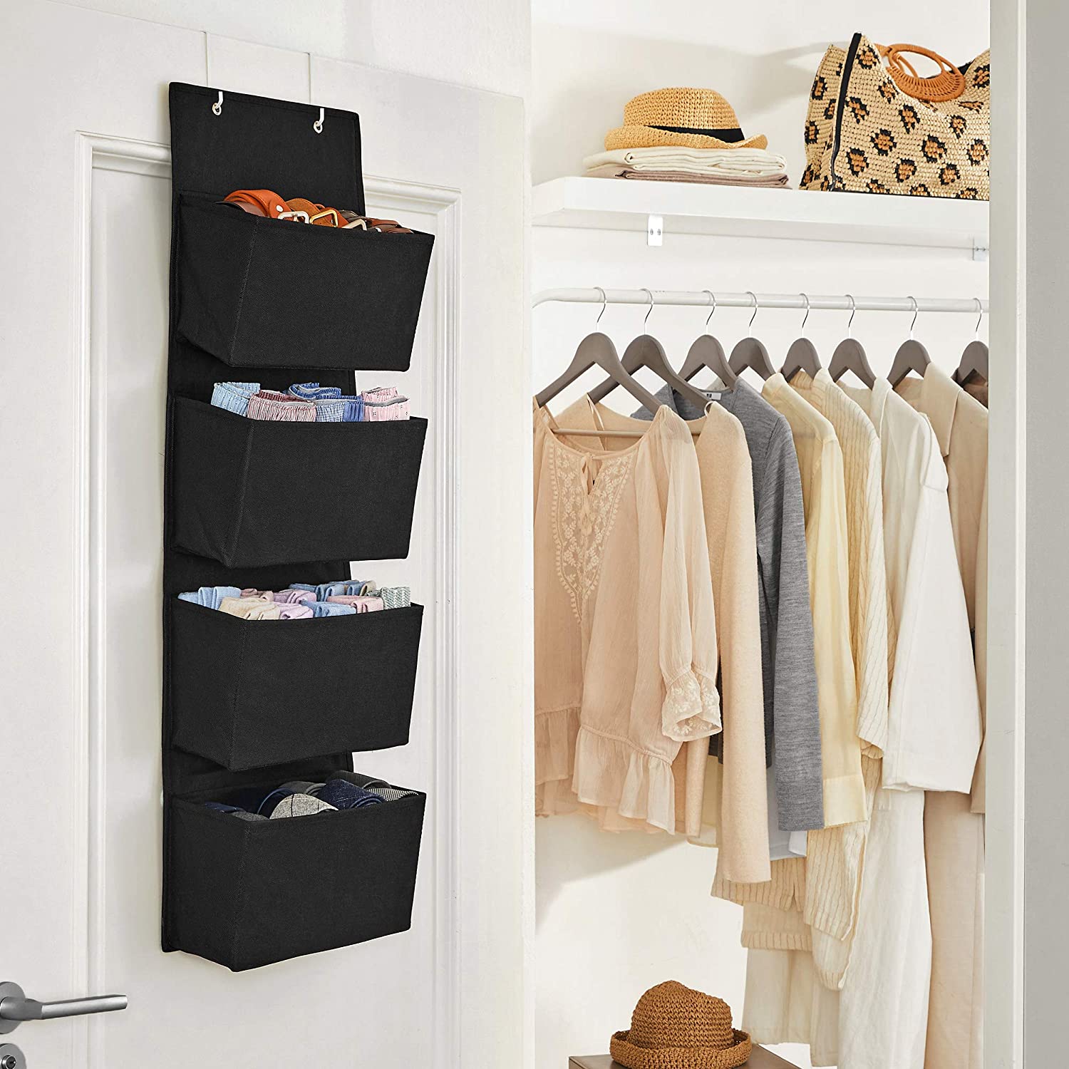 Nancy's Maricopa Organizer - Hangende Organizer - 4 Vakken - Opslag - Deur - Zwart - Zwart - 33.5 x 12 x 100 cm