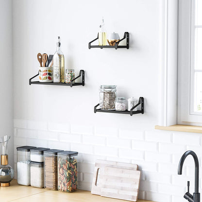 Nancy's Odessa Wandrekken - Set Van 3 - Wandplanken - Metalen Zwevende Rekken - Industrieel - Decoratieplanken - Zwart