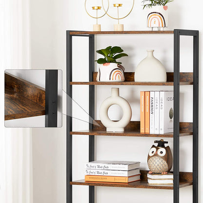 Nancy's Crookston Boekenkast - Opbergkast - 4 Niveaus - 2 Deuren - Industrieel - Vintage - Bruin - Zwart - Bewerkt Hout