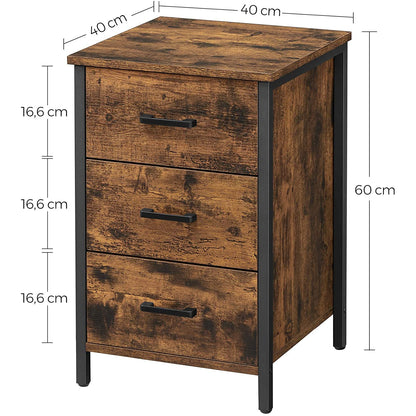 Table de chevet Nancy's Porterville - Commode - Table d'appoint - 3 tiroirs - Industriel - Marron - Noir - Bois d'ingénierie - Métal - 40 x 40 x 60 cm
