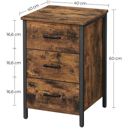 Nancy's Porterville Bedside table - Chest of drawers - Side table - 3 Drawers - Industrial - Brown - Black - Engineered Wood - Metal - 40 x 40 x 60 cm