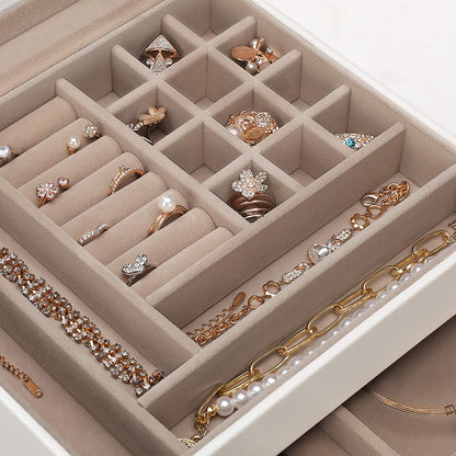 Boîte à bijoux Nancy's Brewster - Boîte à bijoux - Verre - 3 niveaux - 2 tiroirs - Blanc - 23,1 x 20,3 x 13,5 cm 