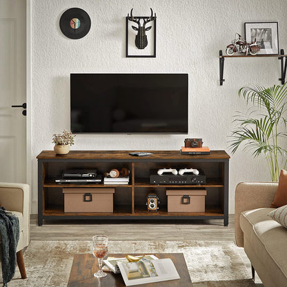 Nancy's Coon TV Meubel - TV Kast - Lowboard - Tot 65 Inch - Opbergruimte - Kabelgaten - Industrieel - Bewerkt Hout - Metaal - Open Vakken - Bruin - Zwart - 147 x 40 x 60 cm