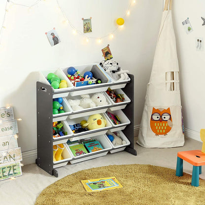 Nancy's Kinderkamerrek - Speelgoed organizer - Opbergrek - Donkergrijs/wit - 86 x 26,5 x 78 cm
