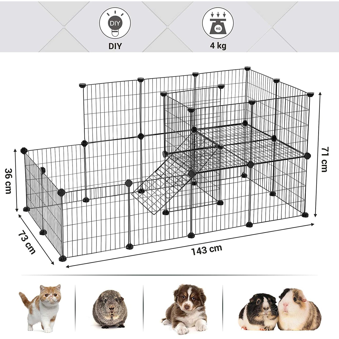 Cage pour animaux Nancy's Cannamore - Clapier à lapins - 2 étages - Hamster - Cochon d'Inde - Métal - 143 x 73 x 71 cm 