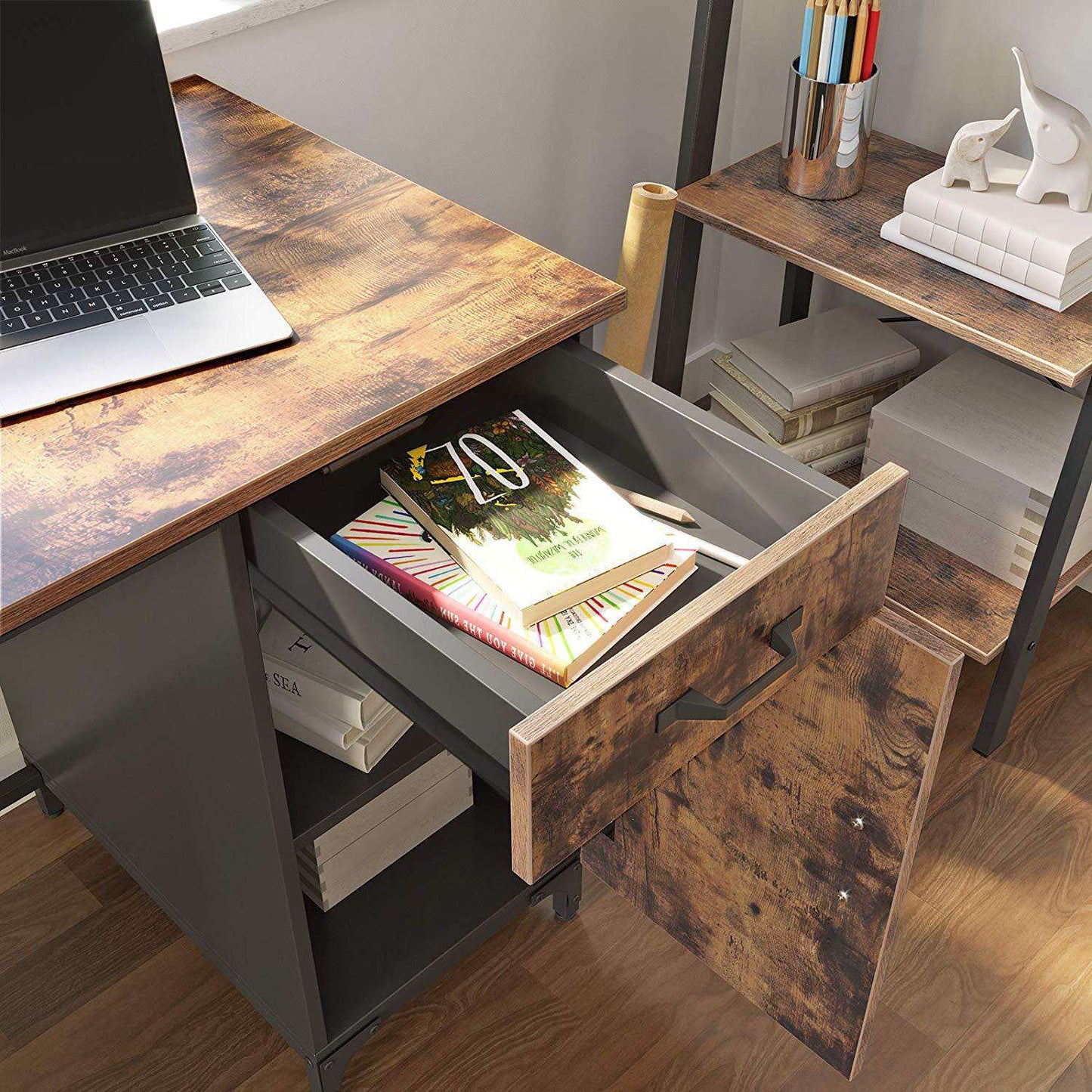 Nancy's Vintage Bureau - Computer Bureau met lade & kast - Kantoor - Woonkamer - Industrieel - Bureaus - 130 x 55 x 75 cm