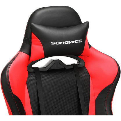 Nancy's Butcher Gaming chair - Chaise de bureau - Chaise pivotante - Coussin lombaire - Ergonomique - Hauteur réglable - Rouge - Noir - Simili cuir - 71 x 63 x (120-130)