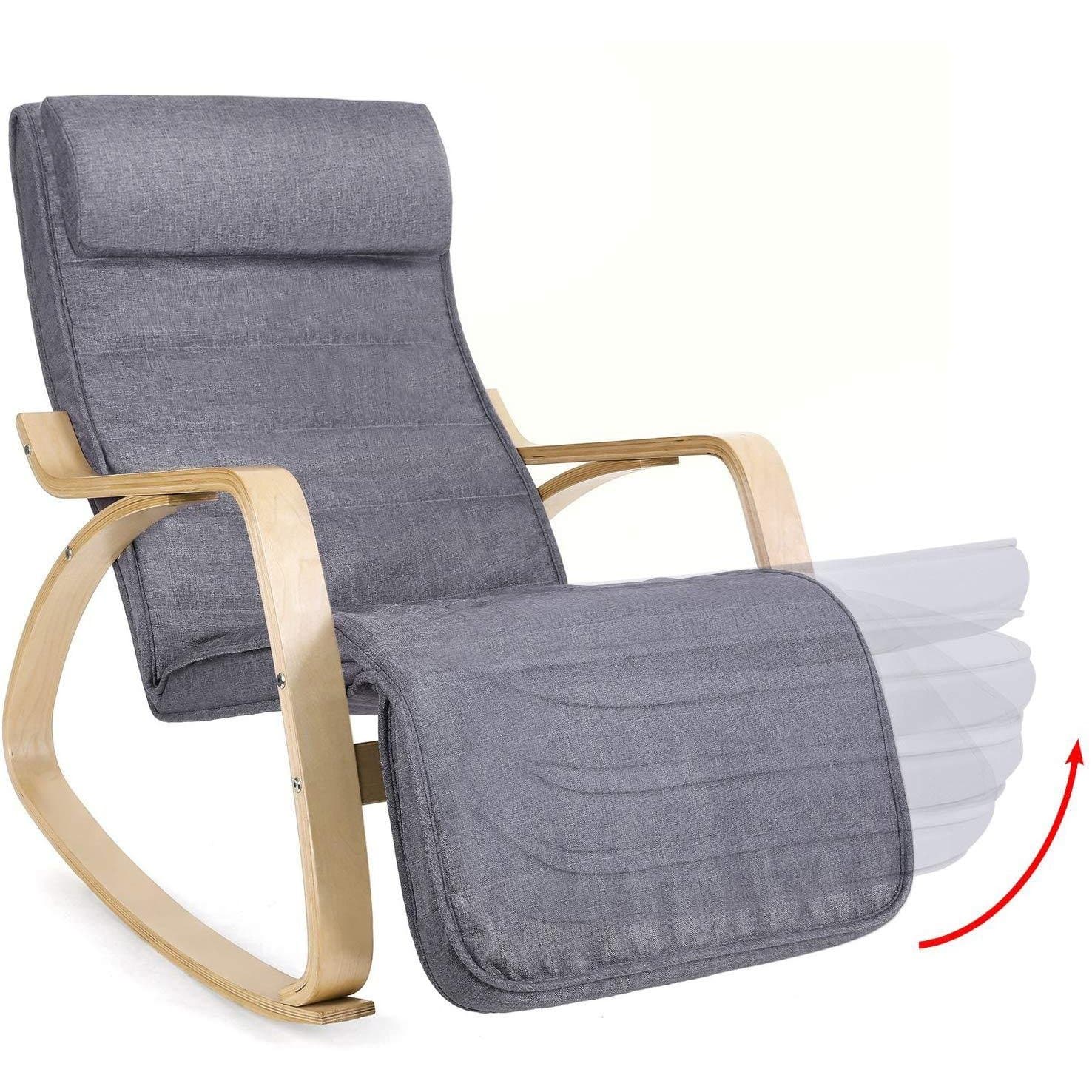 Nancy's Dunn Loring Schommelstoel - Relax Stoel - Loungestoel - Met Voetensteun - Grijs - Linnen / Berkenhout