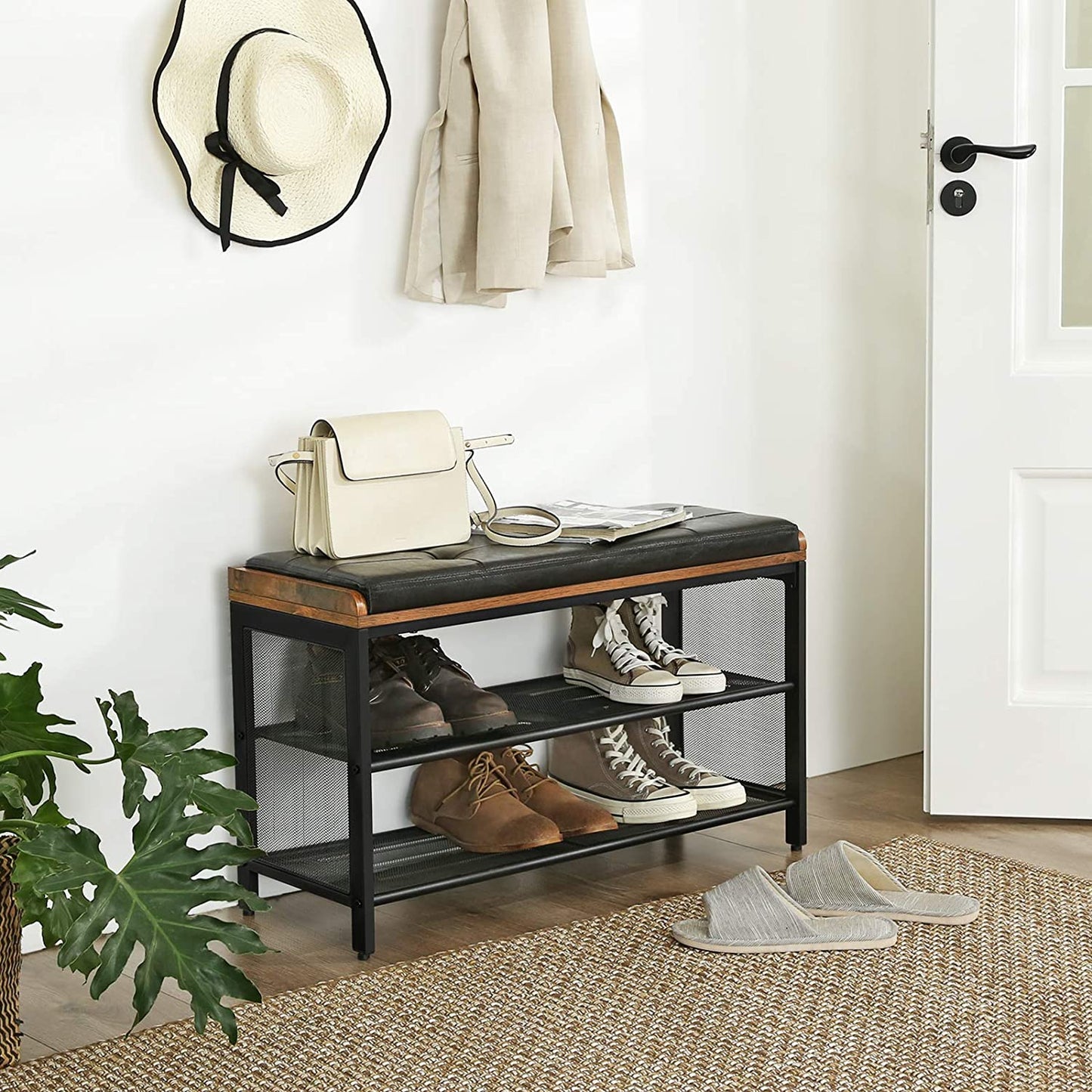 Nancy's Atalaia Schoenenbank - Schoenenrek - Opbergbank - Vintage - Donkerbruin - ± 80 x 30 x 50 cm