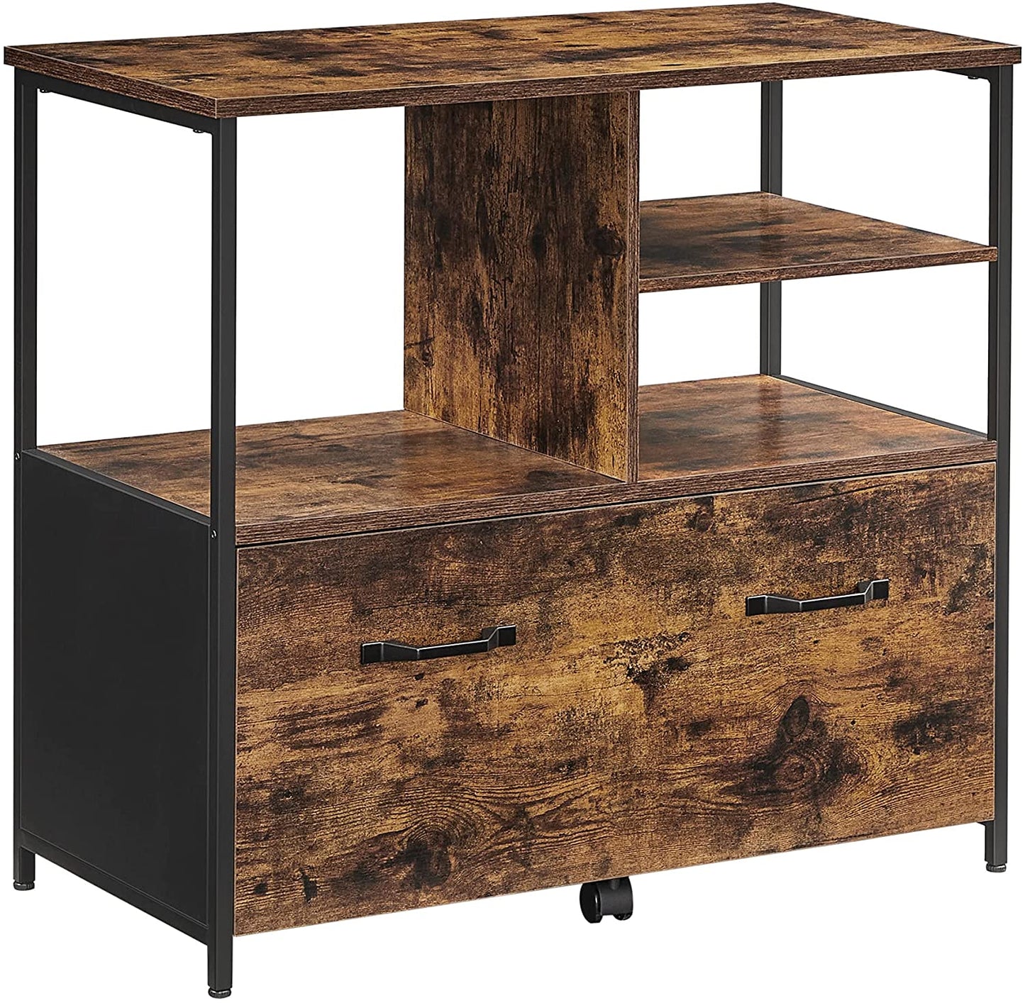Nancy's Coppell Archiefkast - Kantoorkast - Ladekast - Opbergkast - Bruin / Zwart - ± 80 x 40 x 75 cm