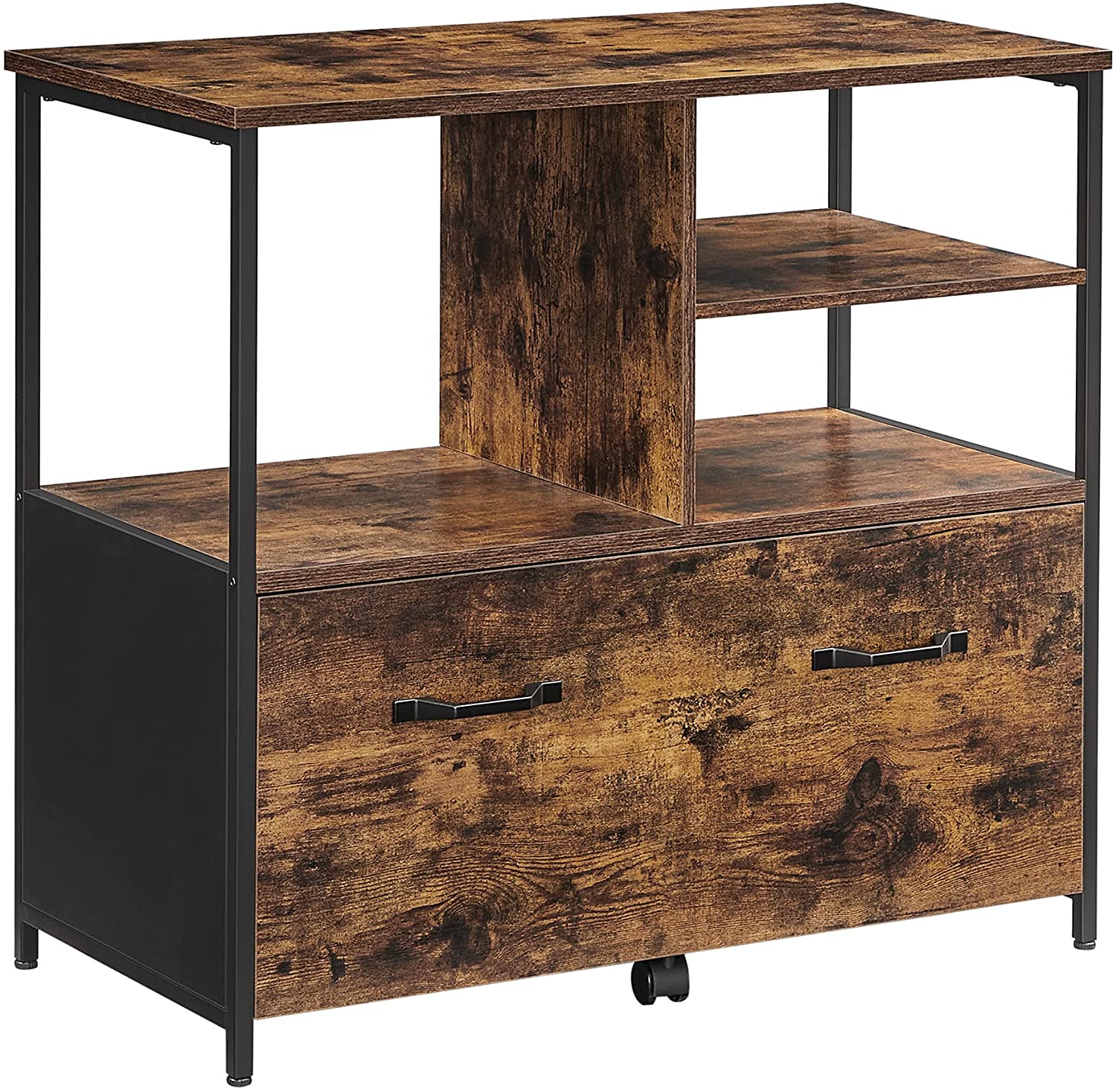 Nancy's Coppell Archiefkast - Kantoorkast - Ladekast - Opbergkast - Bruin / Zwart - ± 80 x 40 x 75 cm