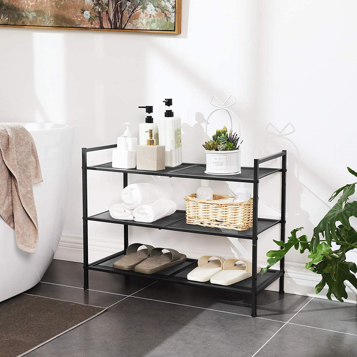 Nancy's Dumas Schoenenrek - 3 Niveaus - Stapelbaar - 9-12 Paar Schoenen - Staal - Zwart - ± 70 x 30 x 50 cm