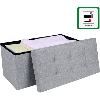 Nancy's Grijze Hocker - Linnen Zitbank Met Opslag - Opbergbank 76 x 37,5 x 37,5 CM