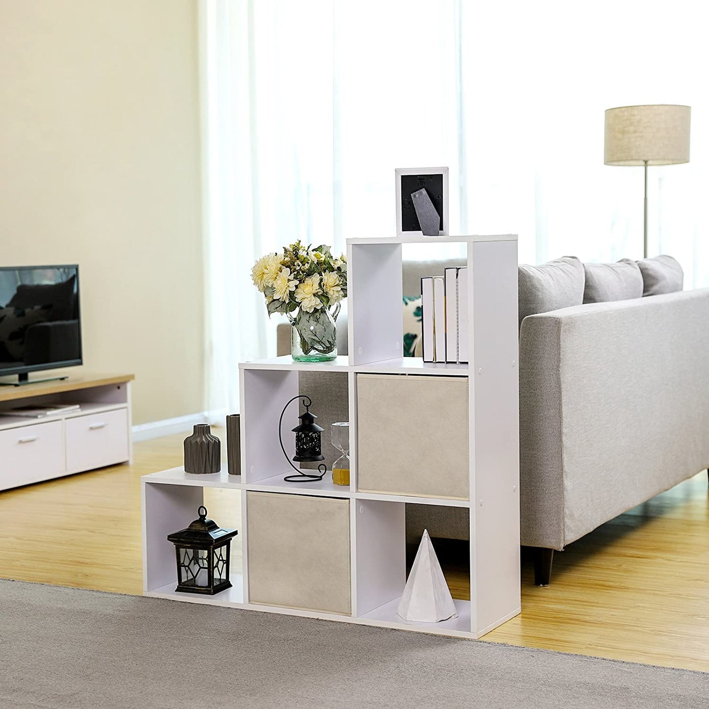 Nancy's Parzins Boekenkast - Vakkenkast - Opbergkast - 6 Vakken - Wit - ± 100 x 30 x 100 cm