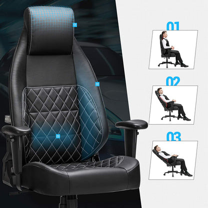 Nancy's Luxe Bureaustoel - Ergonomische Bureaustoelen - Bureaustoelen Voor Volwassenen - Game Stoel - Directiestoel - Zwart - Leer