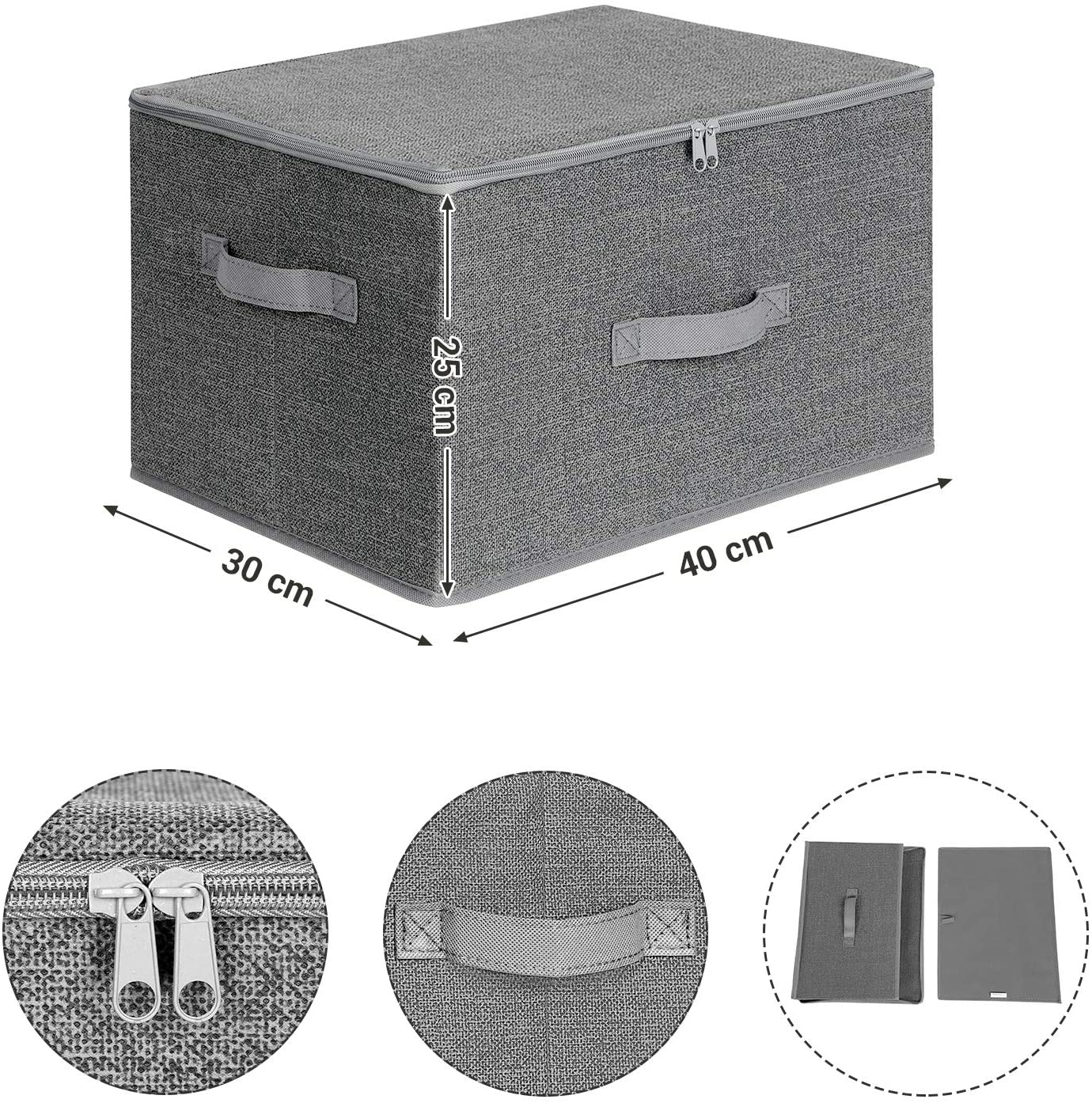 Nancy's Gilford Storage Boxes - Set Of 3 - Lid - Foldable - Fabric - Handles - Gray - 40 x 30 x 25 cm