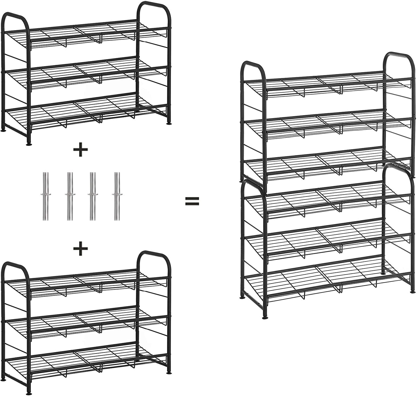 Nancy's Charland Shoe Rack - Shoe Organizer - 3 Levels - Max 12 Pairs of Shoes - Steel - Black - 68.5 x 27.5 x 49.5 cm