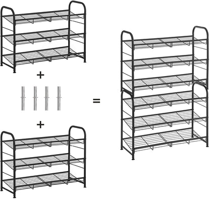 Nancy's Charland Shoe Rack - Shoe Organizer - 3 Levels - Max 12 Pairs of Shoes - Steel - Black - 68.5 x 27.5 x 49.5 cm