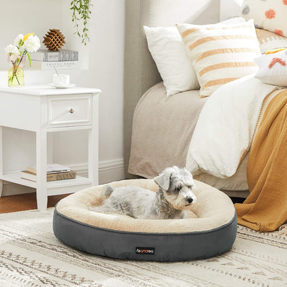 Nancy's Fraleck Hondenbed - Dierenbed - Kattenbed - Donut - Donkergrijs - Beige - Suède - 60 x 18 cm